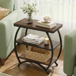 23 Inch Narrow End Table with Storage, 3 Tier Side Table for Living Room Bedroom Small Spaces