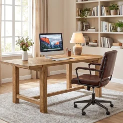 63 Inch Solid Wood Computer Desk, Farmhouse Executive Office Desk for Home Office Workspace