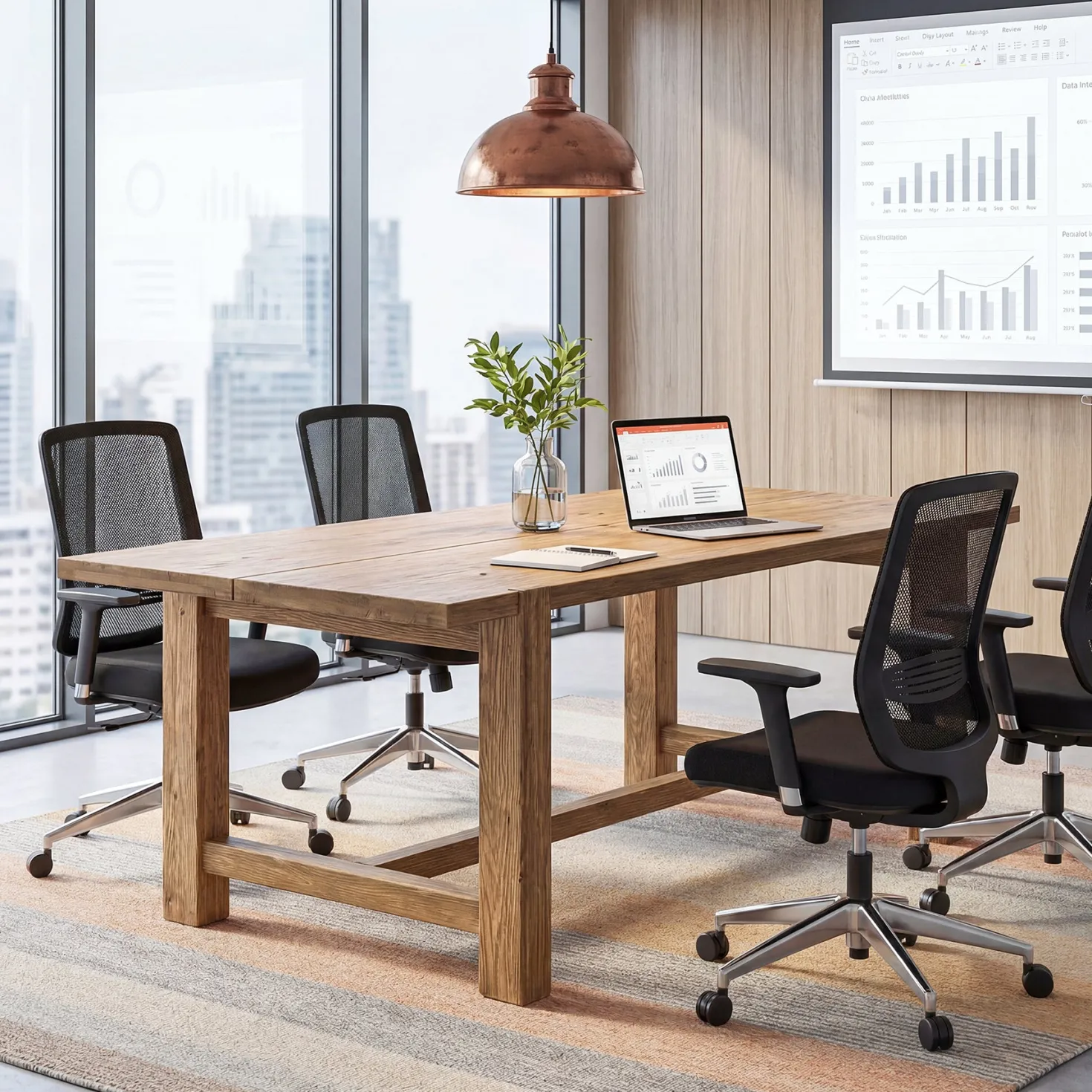 63 Inch Solid Wood Computer Desk, Farmhouse Executive Office Desk for Home Office Workspace