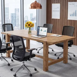 63 Inch Solid Wood Computer Desk, Farmhouse Executive Office Desk for Home Office Workspace