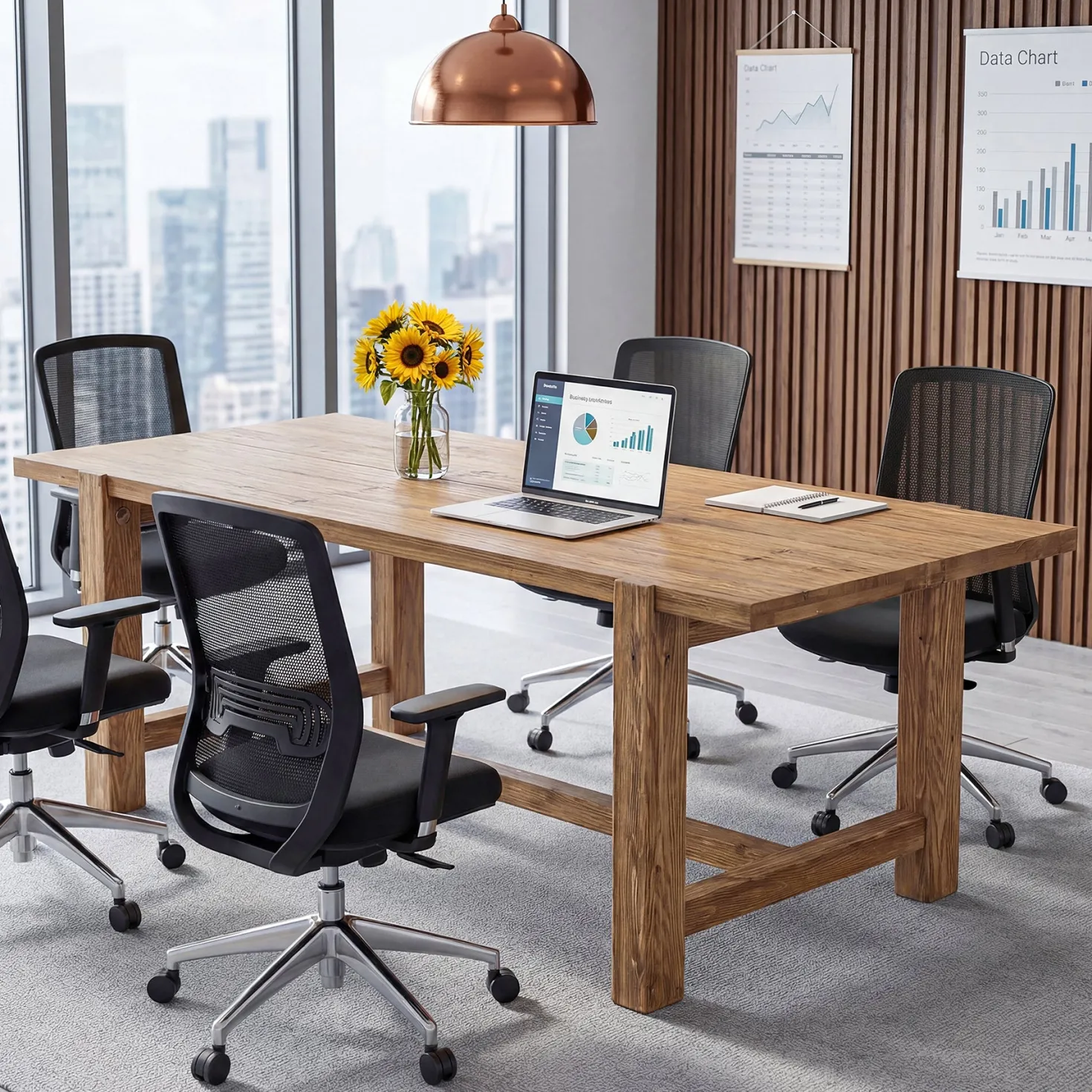 63 Inch Solid Wood Computer Desk, Farmhouse Executive Office Desk for Home Office Workspace