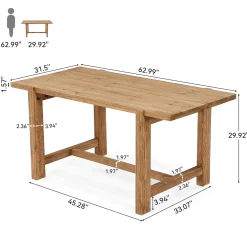 63 Inch Solid Wood Computer Desk, Farmhouse Executive Office Desk for Home Office Workspace