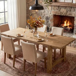 63 Inch Solid Wood Dining Table, Farmhouse Rectangular Table for Kitchen Dining Room 4-6 People