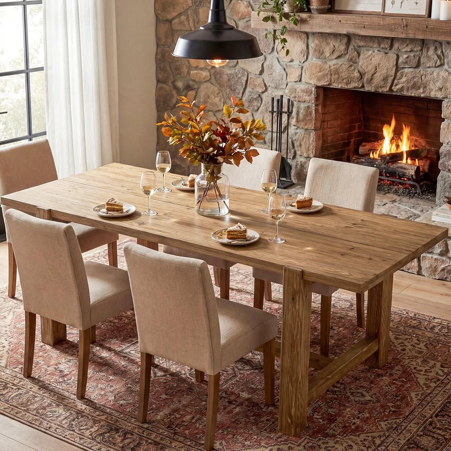 63 Inch Solid Wood Dining Table, Farmhouse Rectangular Table for Kitchen Dining Room 4-6 People