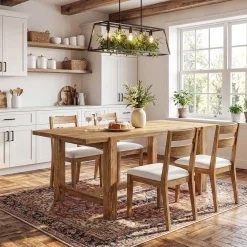63 Inch Solid Wood Dining Table, Farmhouse Rectangular Table for Kitchen Dining Room 4-6 People