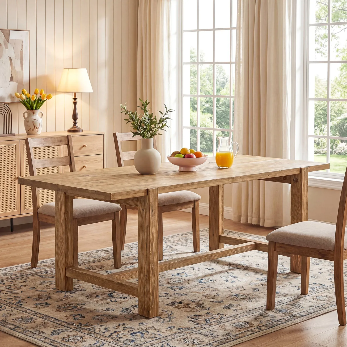 63 Inch Solid Wood Dining Table, Farmhouse Rectangular Table for Kitchen Dining Room 4-6 People