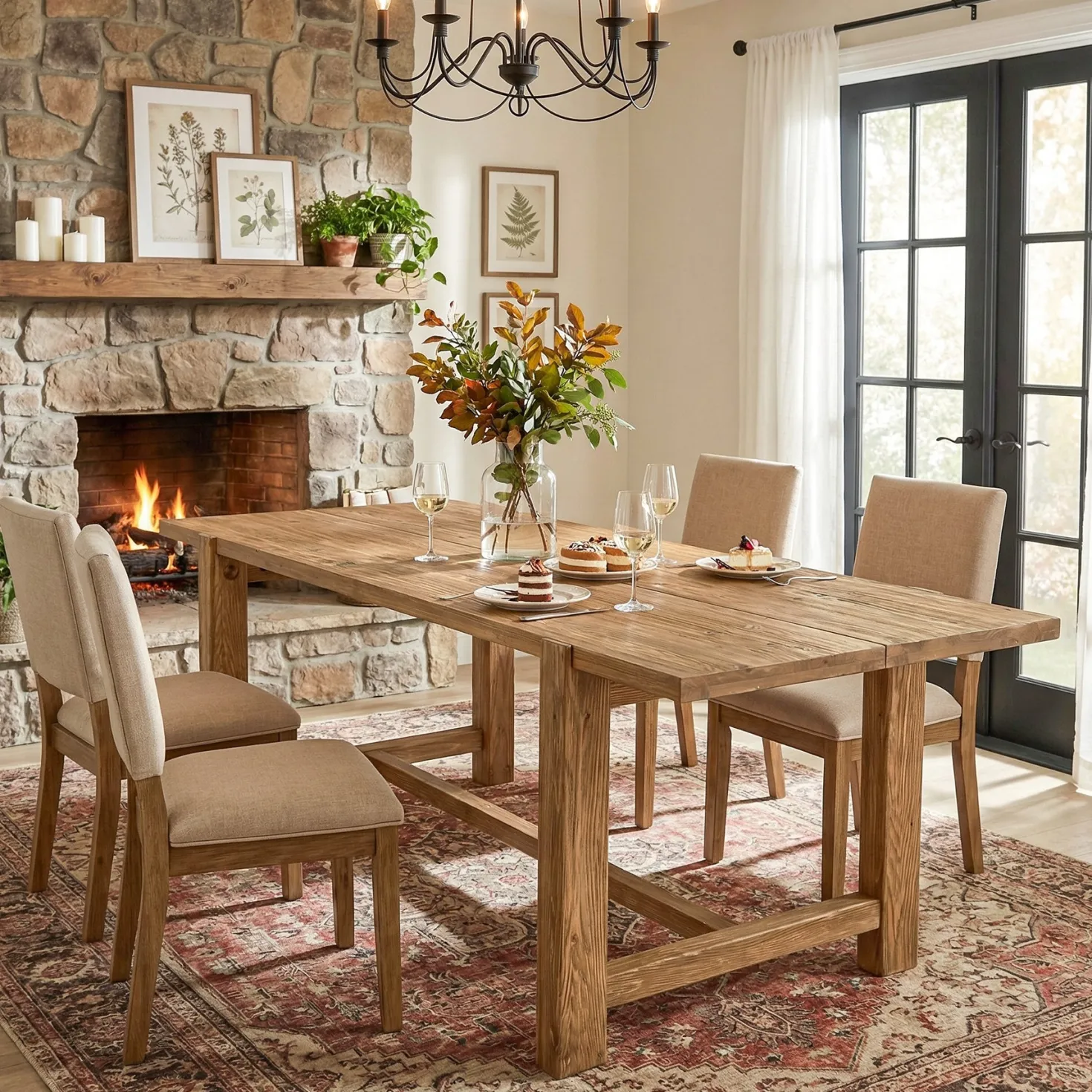 63 Inch Solid Wood Dining Table, Farmhouse Rectangular Table for Kitchen Dining Room 4-6 People