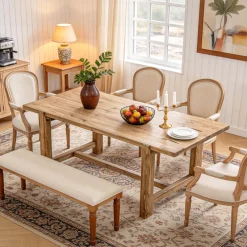 63 Inch Solid Wood Dining Table, Farmhouse Rectangular Table for Kitchen Dining Room 4-6 People