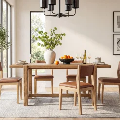 63 Inch Solid Wood Dining Table, Farmhouse Rectangular Table for Kitchen Dining Room 4-6 People