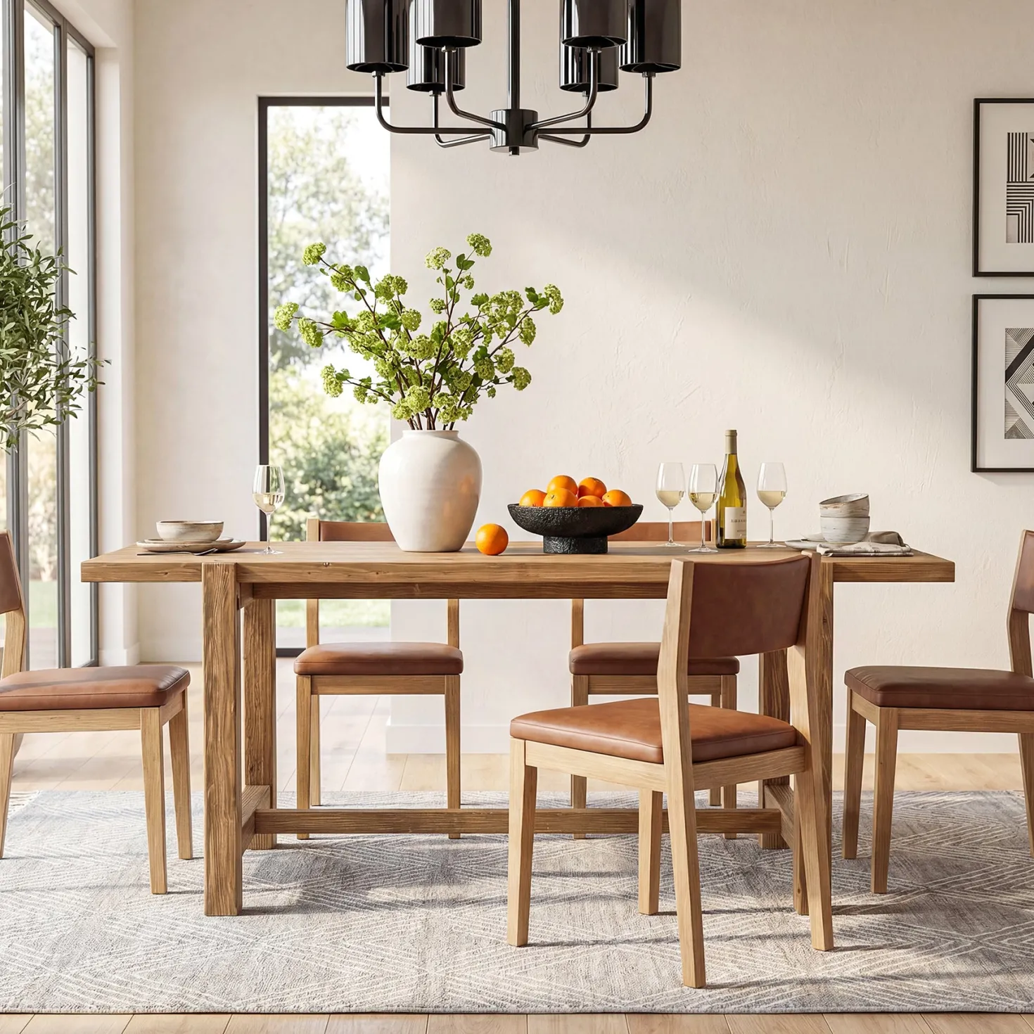 63 Inch Solid Wood Dining Table, Farmhouse Rectangular Table for Kitchen Dining Room 4-6 People