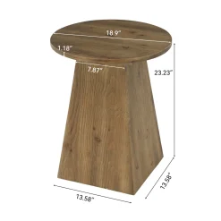 18.9 Inch Solid Wood End Table with Trapezoid Base, Round Side Table for Living Room Small Spaces