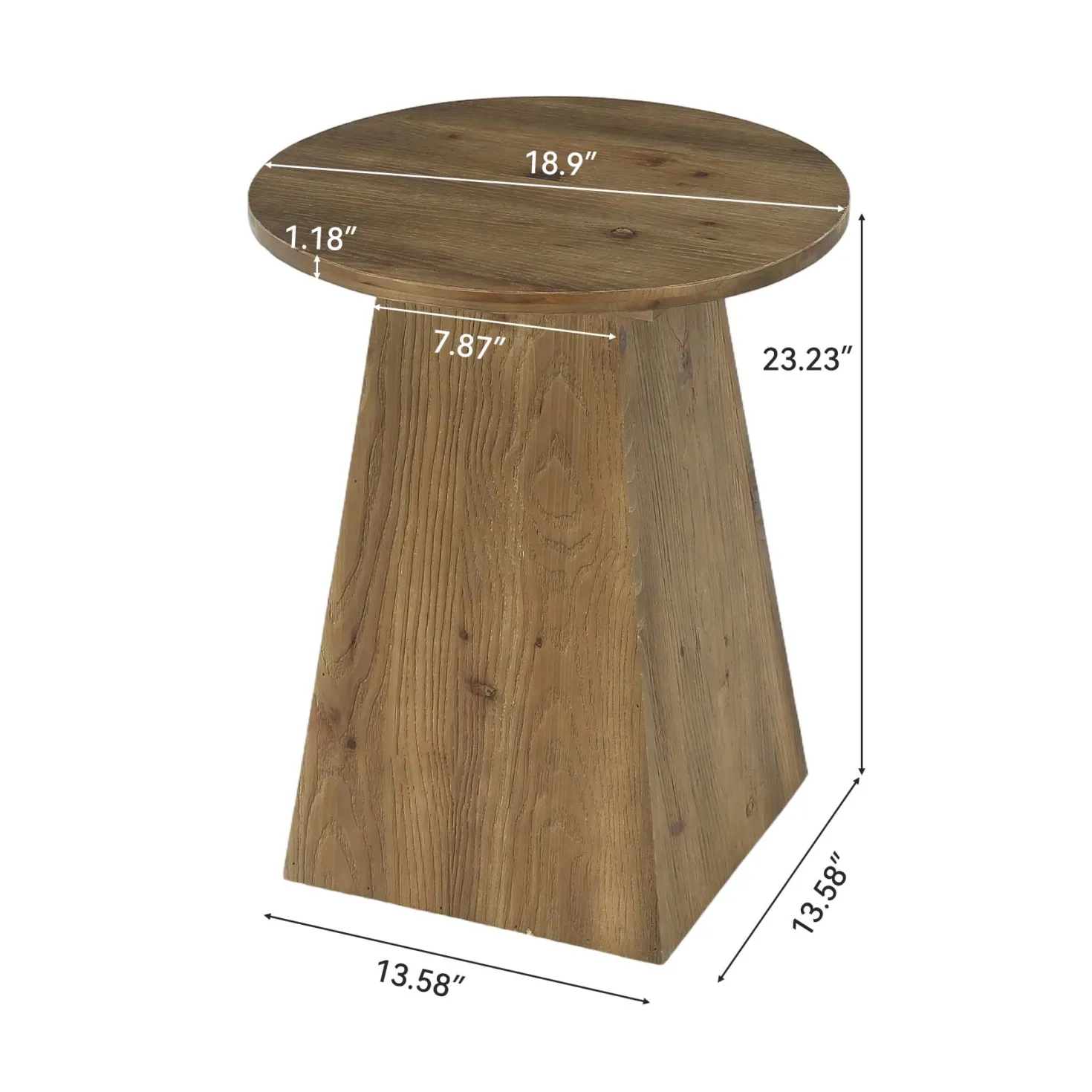 18.9 Inch Solid Wood End Table with Trapezoid Base, Round Side Table for Living Room Small Spaces
