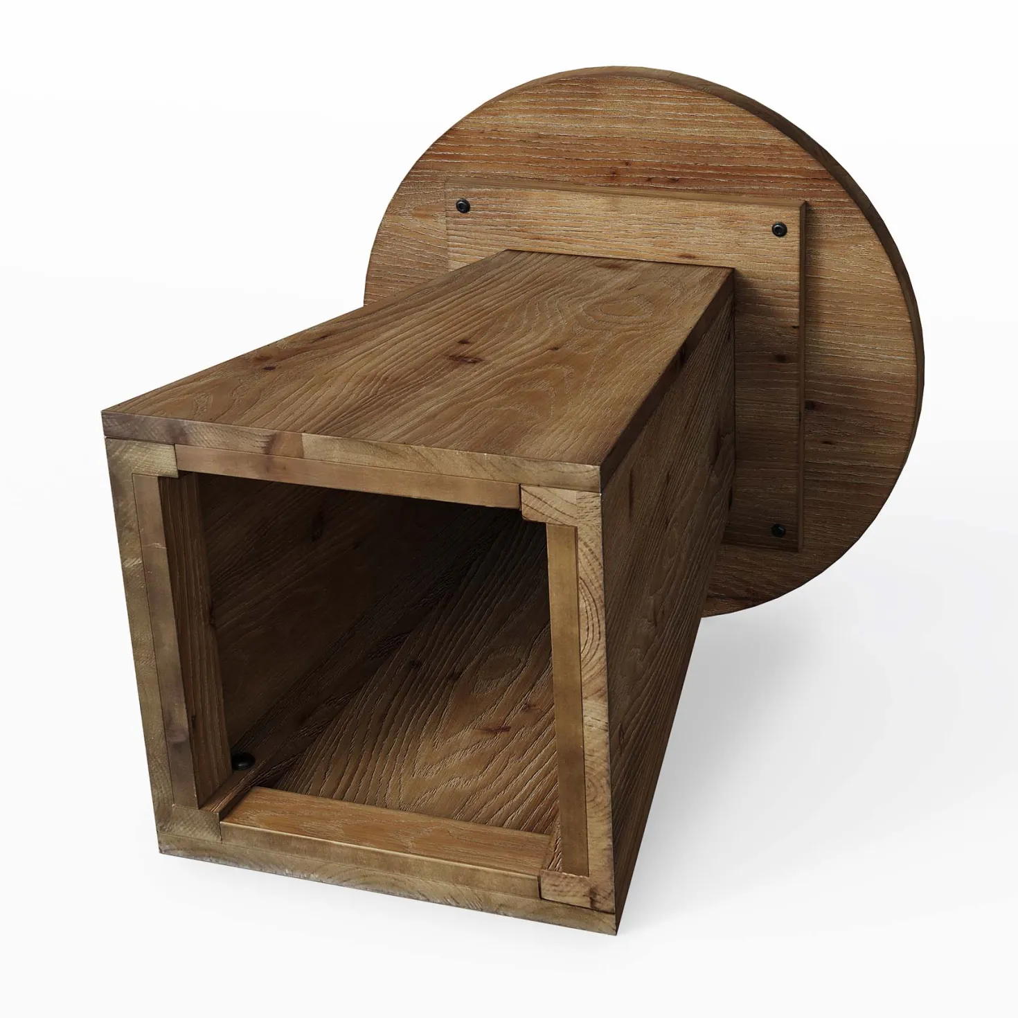 18.9 Inch Solid Wood End Table with Trapezoid Base, Round Side Table for Living Room Small Spaces
