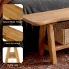 55 Inch Solid Wood Entryway Bench, Farmhouse Live Edge Bench