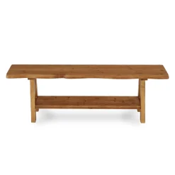 55 Inch Solid Wood Entryway Bench, Farmhouse Live Edge Bench