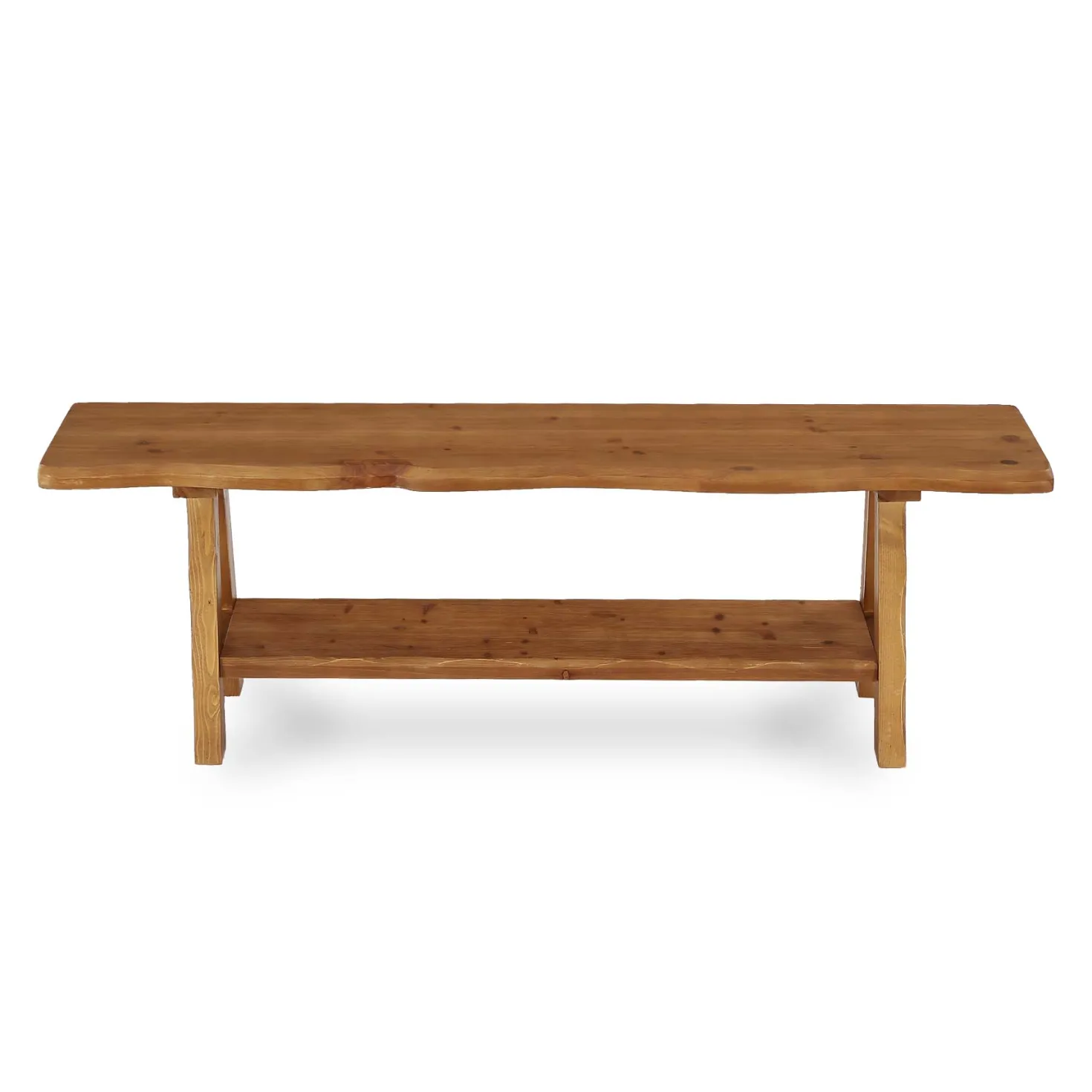 55 Inch Solid Wood Entryway Bench, Farmhouse Live Edge Bench
