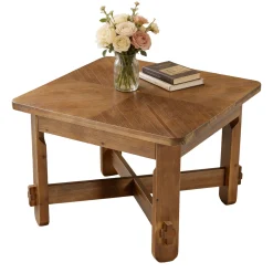31.5 Inch Solid Wood Square Coffee Table, Farmhouse Center Table with Cross Base