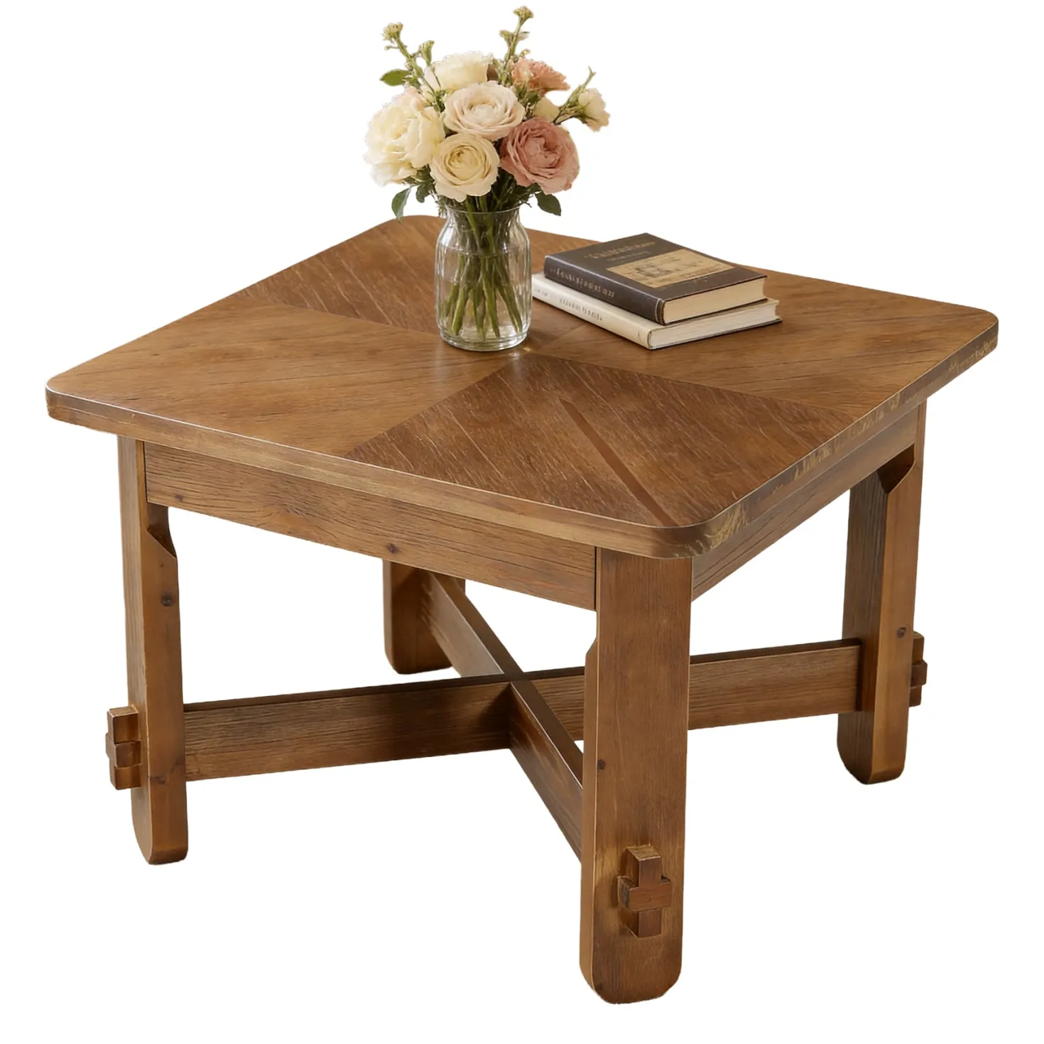 31.5 Inch Solid Wood Square Coffee Table, Farmhouse Center Table with Cross Base