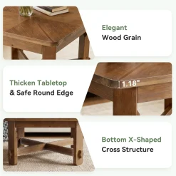 31.5 Inch Solid Wood Square Coffee Table, Farmhouse Center Table with Cross Base