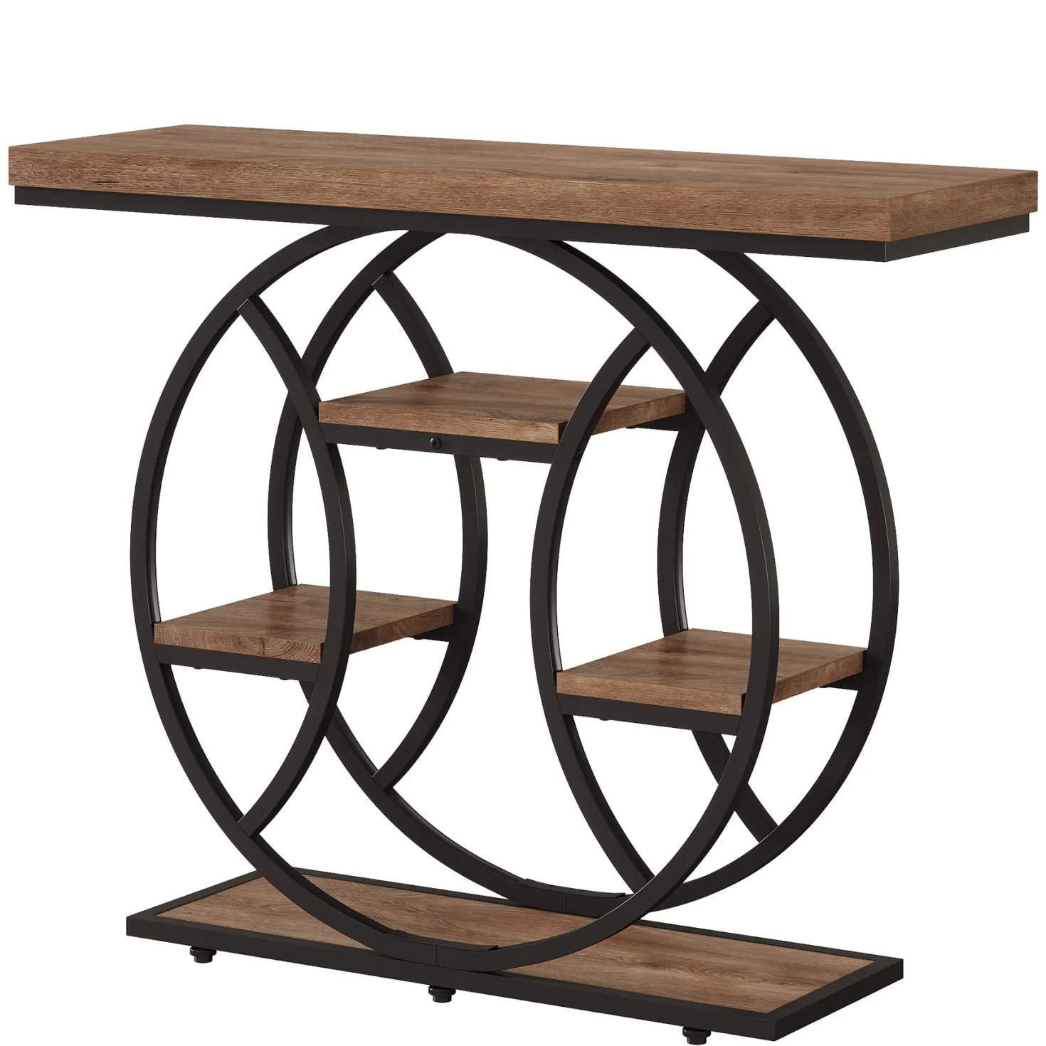41.3" Industrial Console Table with 4-Tier Shelves – Circle Metal Frame Entryway Sofa Table