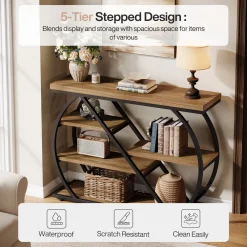 41.3" Industrial Console Table with 5 Staggered Shelves, Arched Metal Frame Entryway & Sofa Table