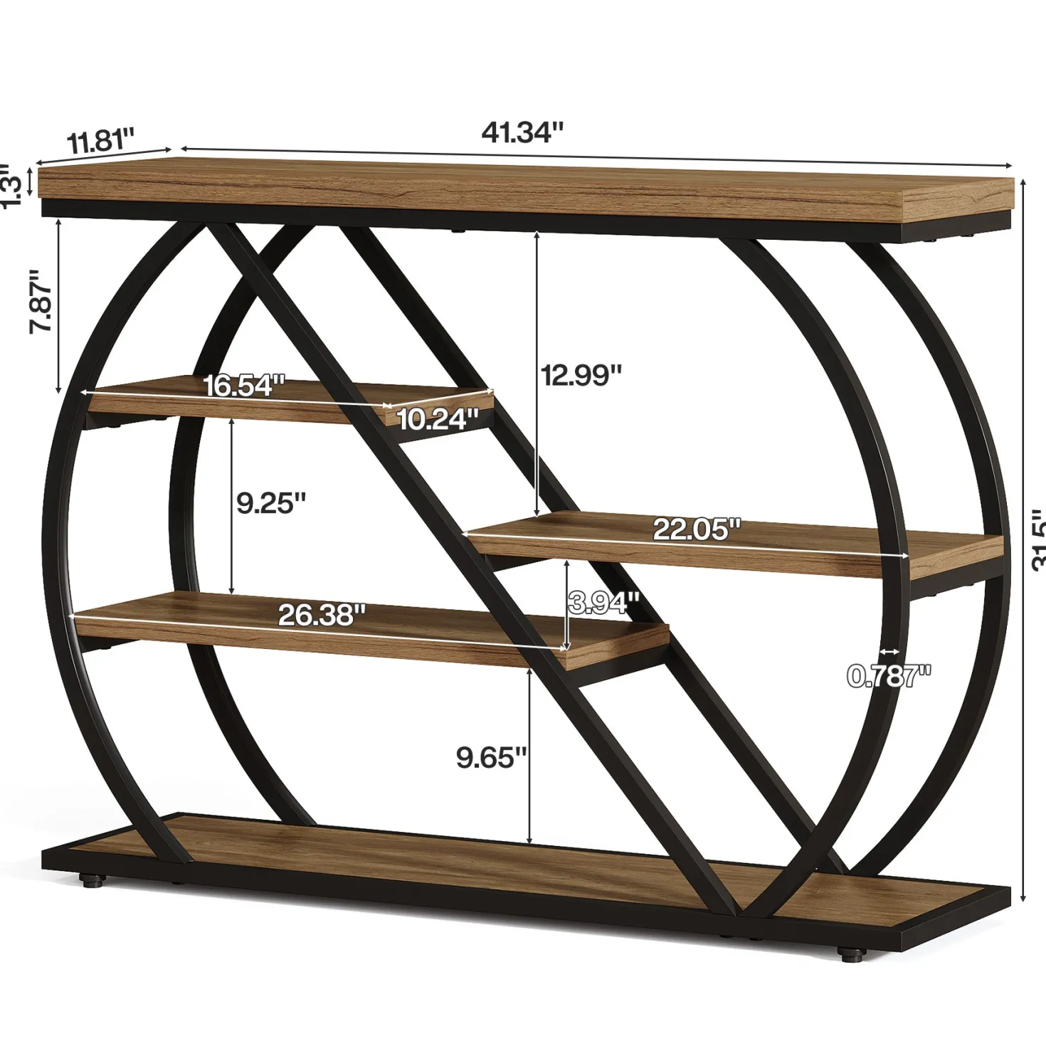 41.3" Industrial Console Table with 5 Staggered Shelves, Arched Metal Frame Entryway & Sofa Table