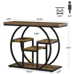 41.3" Industrial Console Table, 4-Tier Sofa Table with Storage Shelves