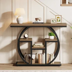 41.3" Industrial Console Table, 4-Tier Sofa Table with Storage Shelves