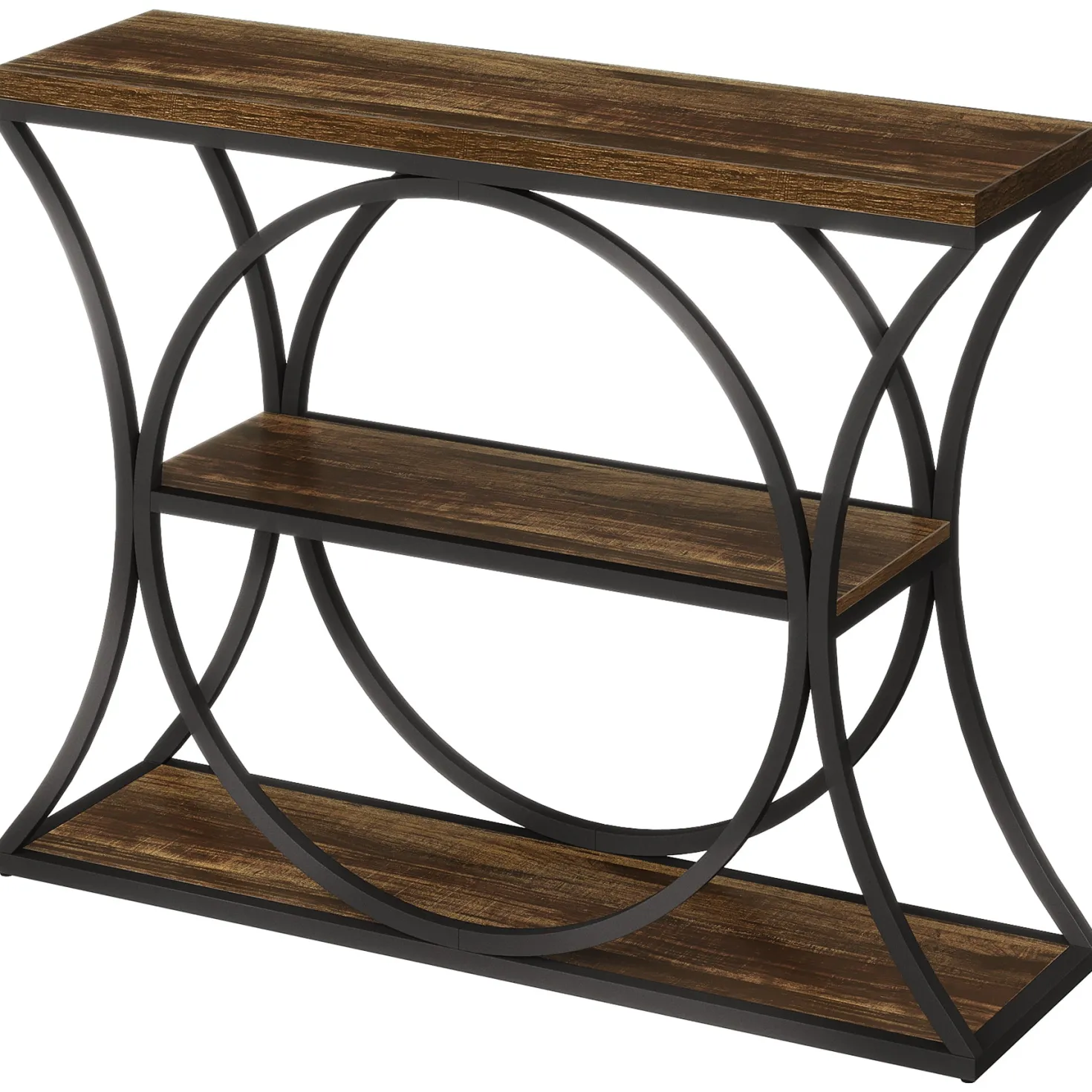 41.3" Industrial Console Table with 3-Tier Storage, Narrow Entryway Sofa Table with Arched Metal Frame