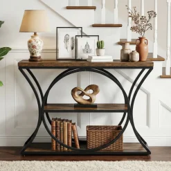 41.3" Industrial Console Table with 3-Tier Storage, Narrow Entryway Sofa Table with Arched Metal Frame