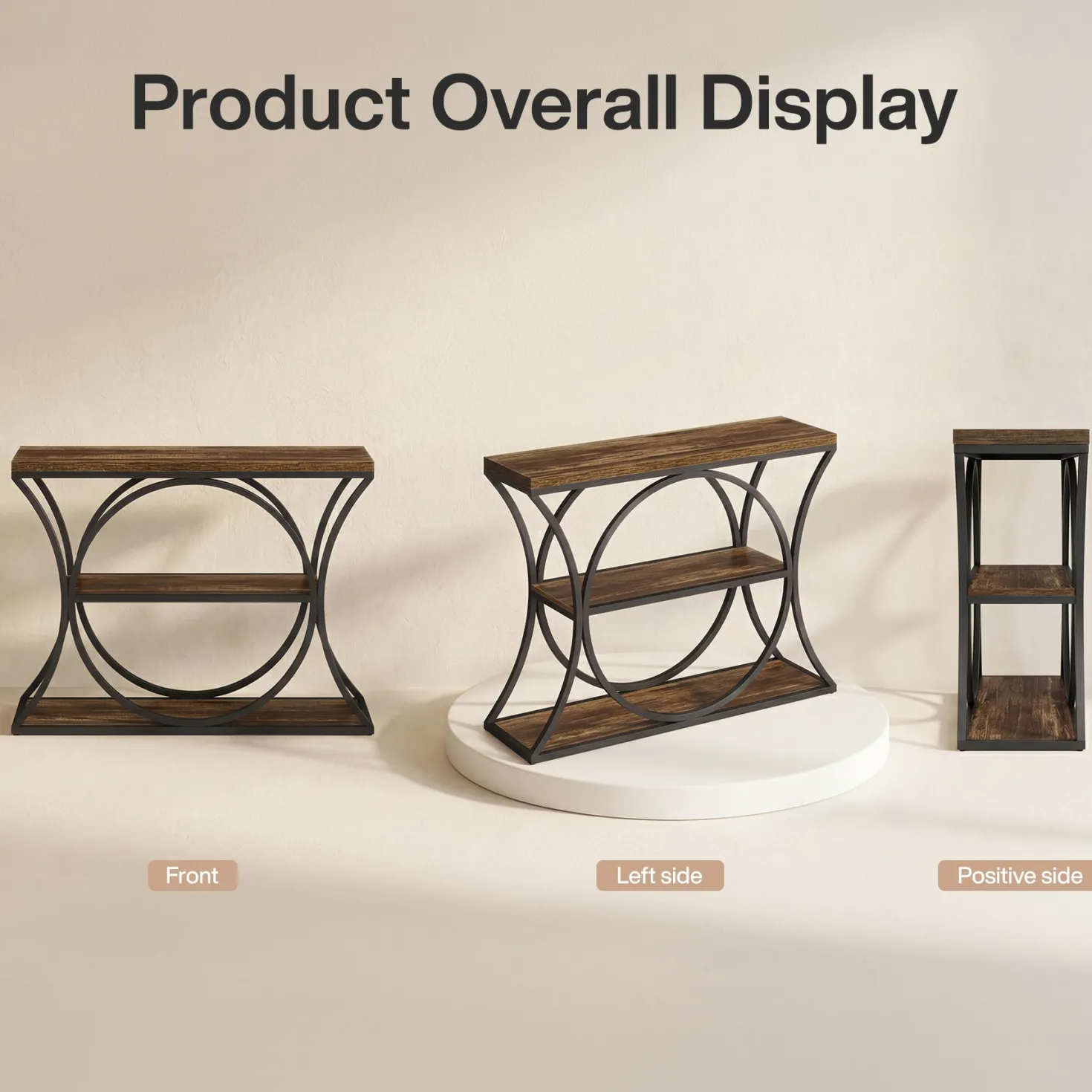 41.3" Industrial Console Table with 3-Tier Storage, Narrow Entryway Sofa Table with Arched Metal Frame