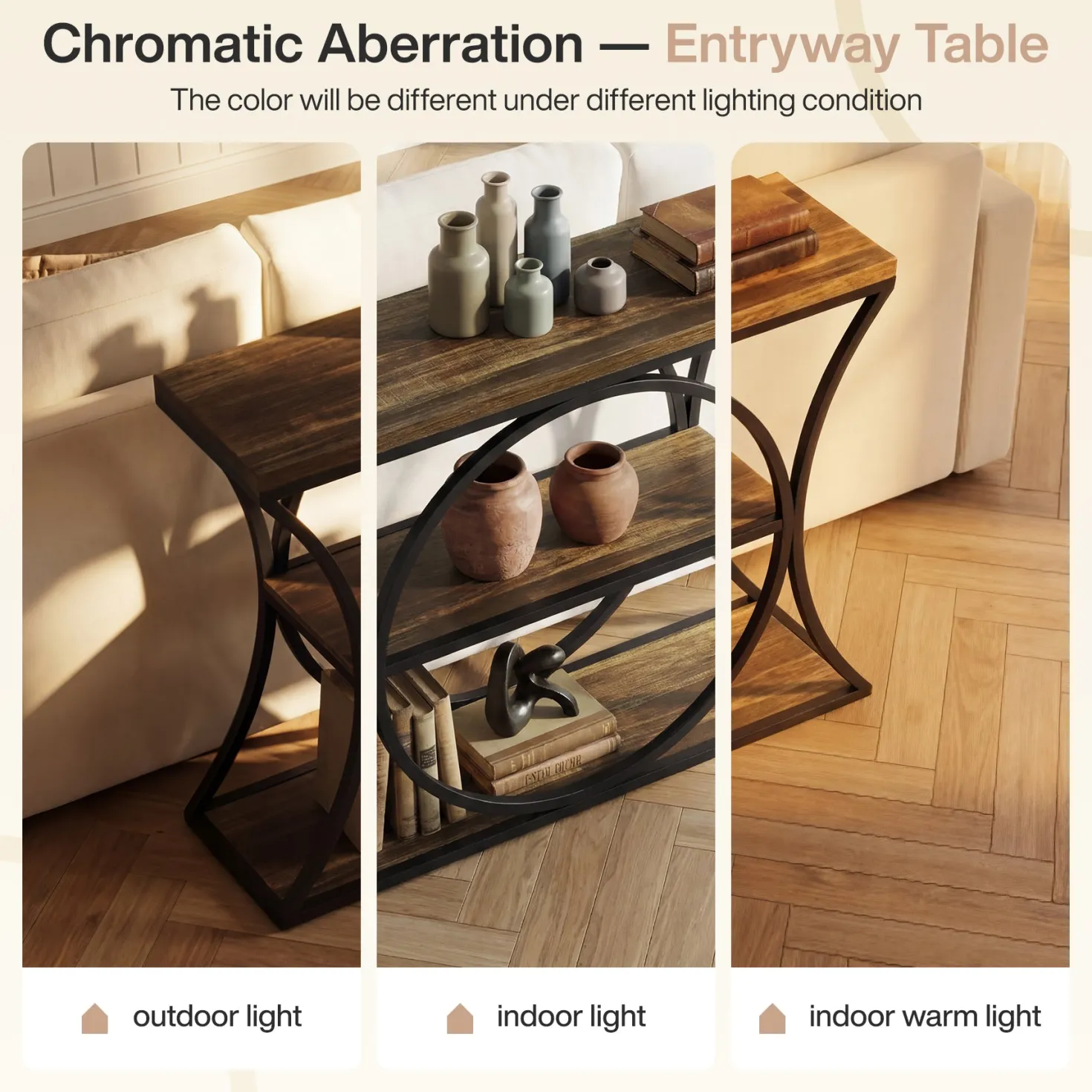 41.3" Industrial Console Table with 3-Tier Storage, Narrow Entryway Sofa Table with Arched Metal Frame