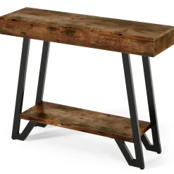 41“ Industrial Console Table with Geometric Metal Frame, 2-Tier Rustic Entryway Sofa Table