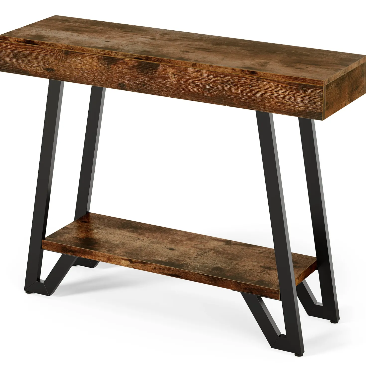 41“ Industrial Console Table with Geometric Metal Frame, 2-Tier Rustic Entryway Sofa Table