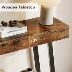 41“ Industrial Console Table with Geometric Metal Frame, 2-Tier Rustic Entryway Sofa Table