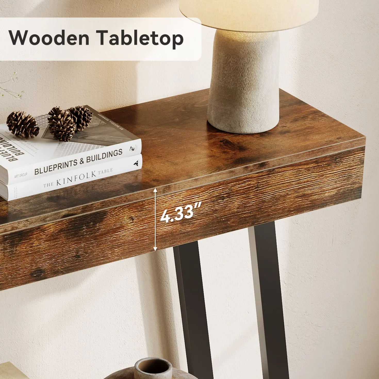 41“ Industrial Console Table with Geometric Metal Frame, 2-Tier Rustic Entryway Sofa Table