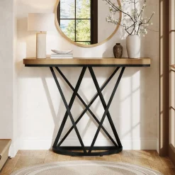 41.3" Industrial Console Table, Narrow Entryway Table with Metal Base