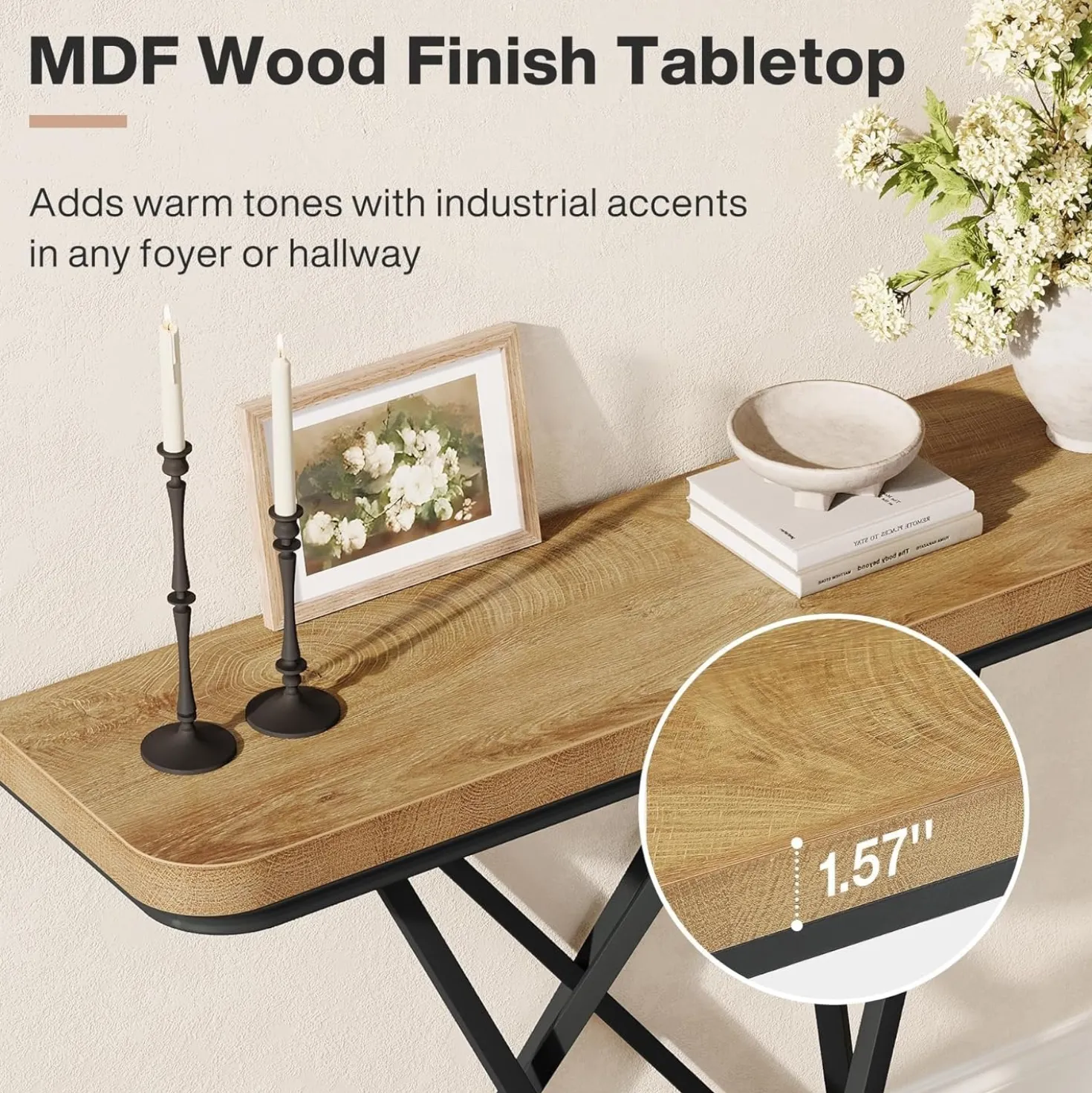 41.3" Industrial Console Table, Narrow Entryway Table with Metal Base