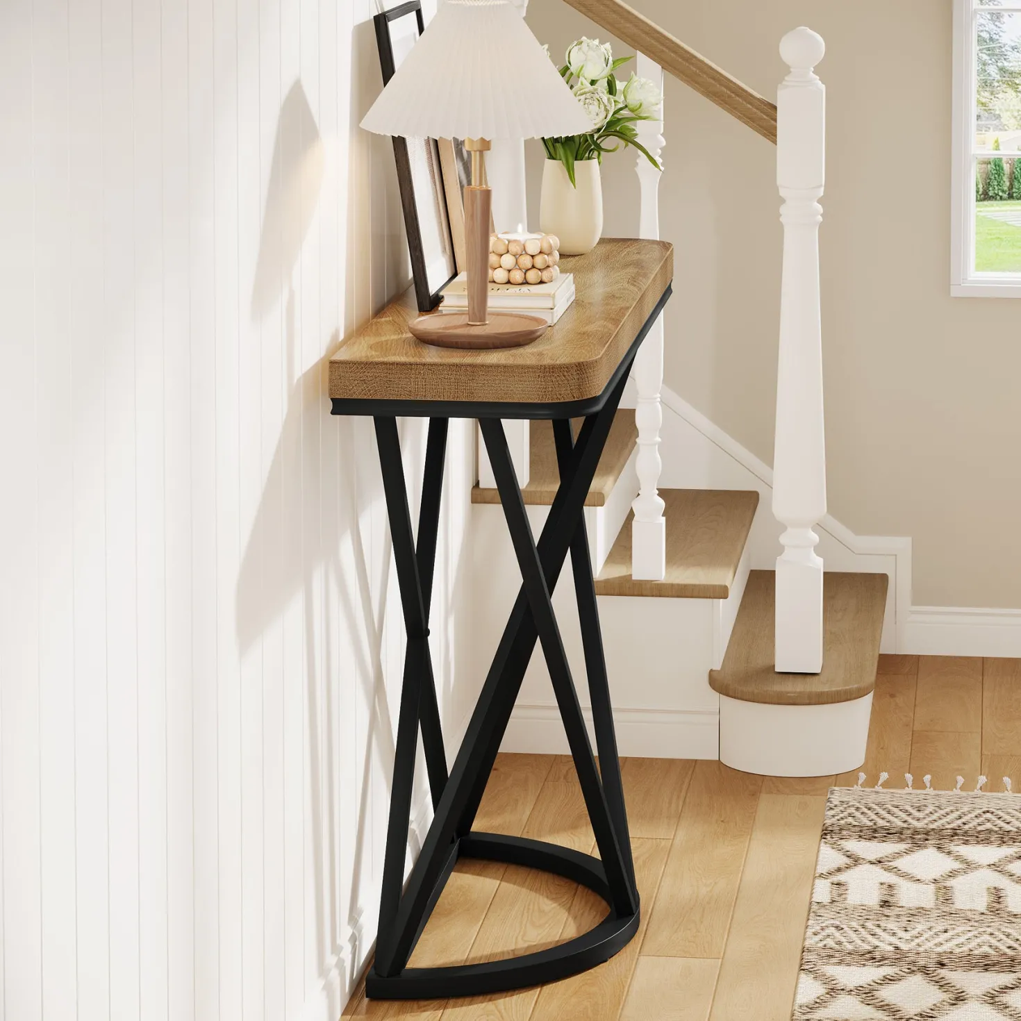 41.3" Industrial Console Table, Narrow Entryway Table with Metal Base