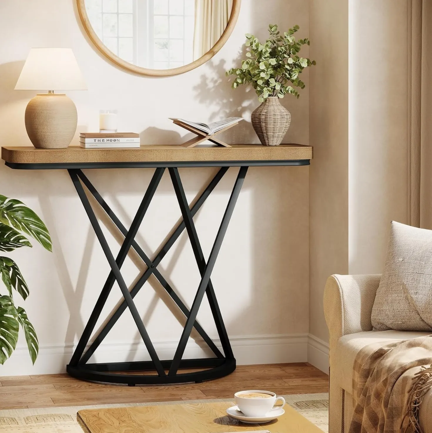 41.3" Industrial Console Table, Narrow Entryway Table with Metal Base