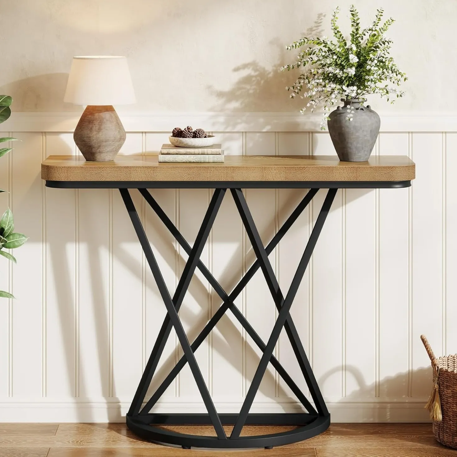 41.3" Industrial Console Table, Narrow Entryway Table with Metal Base