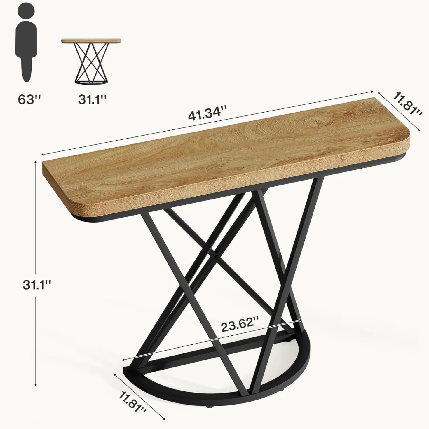 41.3" Industrial Console Table, Narrow Entryway Table with Metal Base