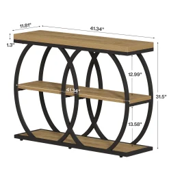 41.3" Industrial Console Table with 3-Tier Shelves, Narrow Entryway Sofa Table with Metal Frame