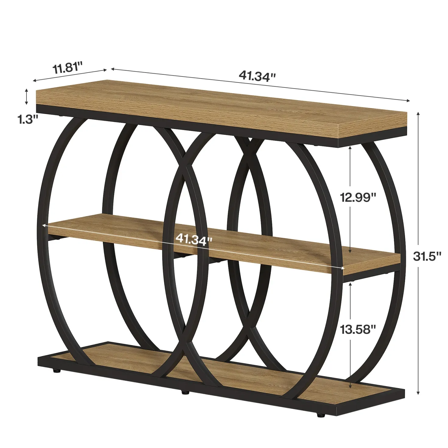 41.3" Industrial Console Table with 3-Tier Shelves, Narrow Entryway Sofa Table with Metal Frame