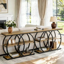 41.3" Industrial Console Table with 3-Tier Shelves, Narrow Entryway Sofa Table with Metal Frame