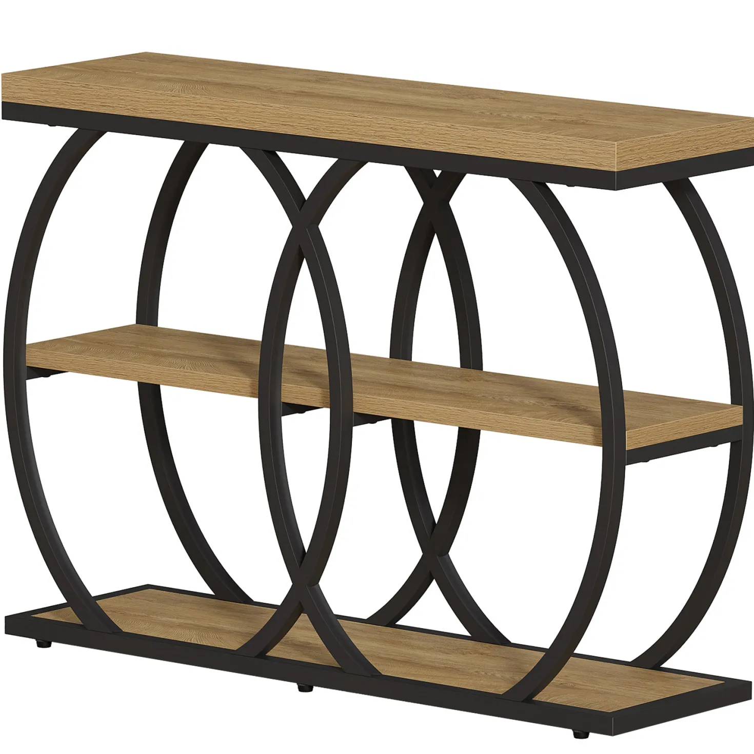 41.3" Industrial Console Table with 3-Tier Shelves, Narrow Entryway Sofa Table with Metal Frame