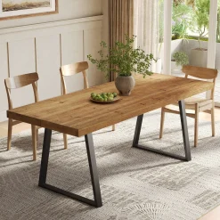 63" Industrial Dining Table, Solid Wood Rectangular Kitchen Table for 4-6 People