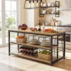 63" Industrial Kitchen Island, Stationary Island Coffee Bar Table With Storage Shelves