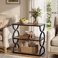 23.6” Industrial Nightstand, Bedside Table With 3-Tier Open Shelves For Small Bedrooms