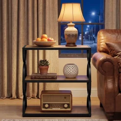 23.6” Industrial Nightstand, Bedside Table With 3-Tier Open Shelves For Small Bedrooms